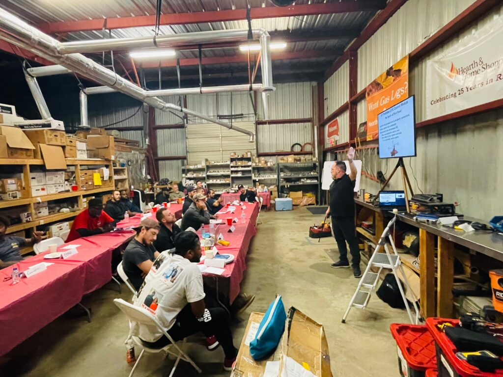 Hearth technicians attend a training class at Hearth & Home Shoppe in Richmond